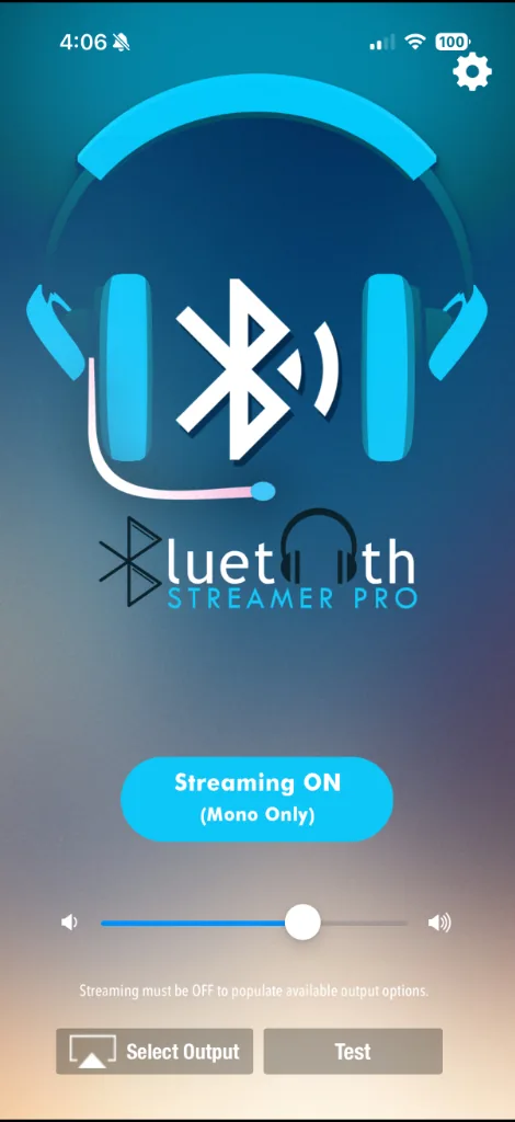 Bluetooth Streamer Pro audio test screen